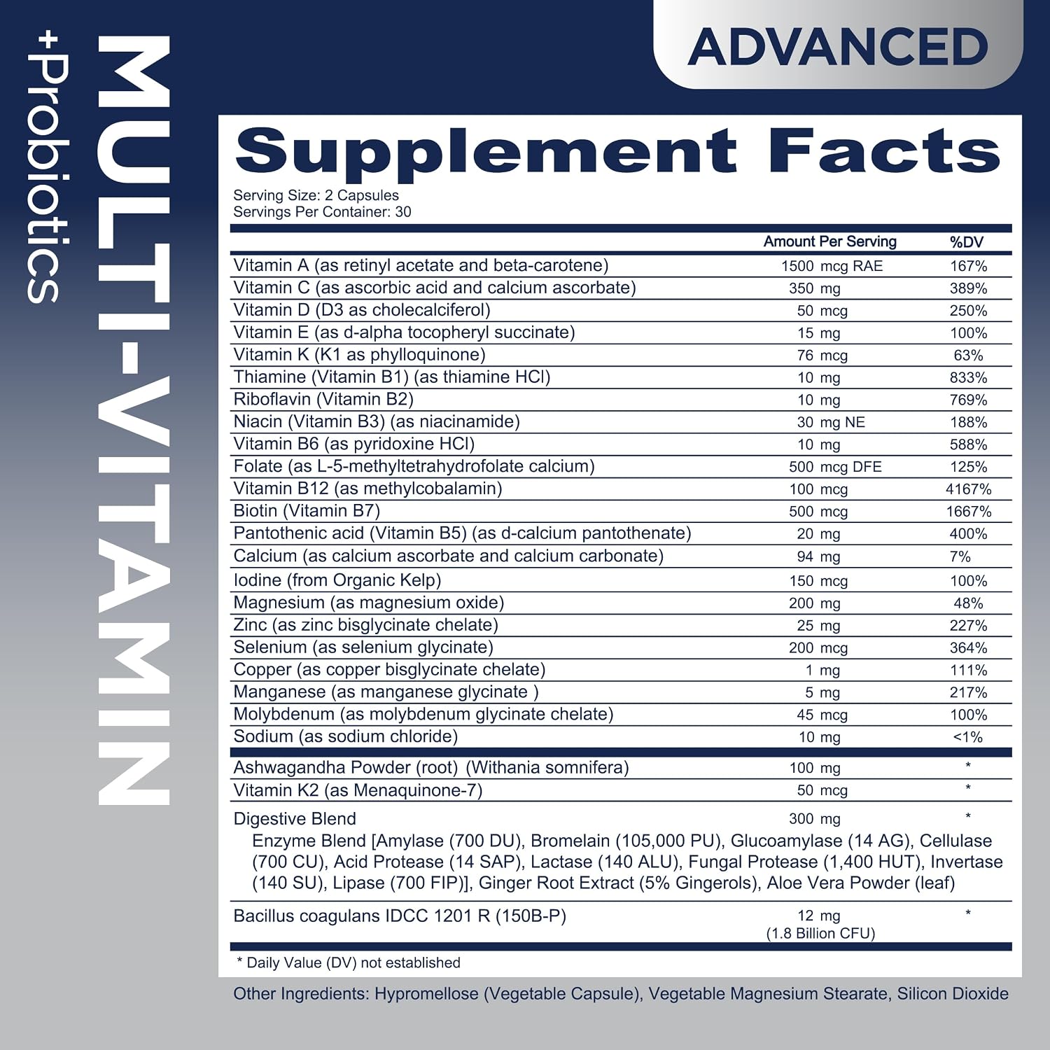 Advanced Multivitamin – Daily Essential Vitamins and Minerals + Probiotics for GLP-1 Support, Gut Health, Stress &