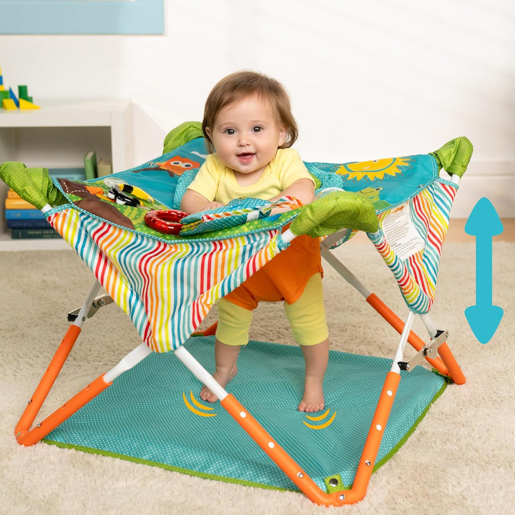 Pop 'N Jump Portable Baby Jumper, Foldable Indoor/Outdoor Baby Jumper with Owl Forest Sensory Activities, Ages 6–12