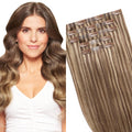 Clip-in Volume Boost Hair Extension Ash Brown Balayage (5T18A) | 16 Inches,100 Grams,5-Piece Starter Kit Remy Human