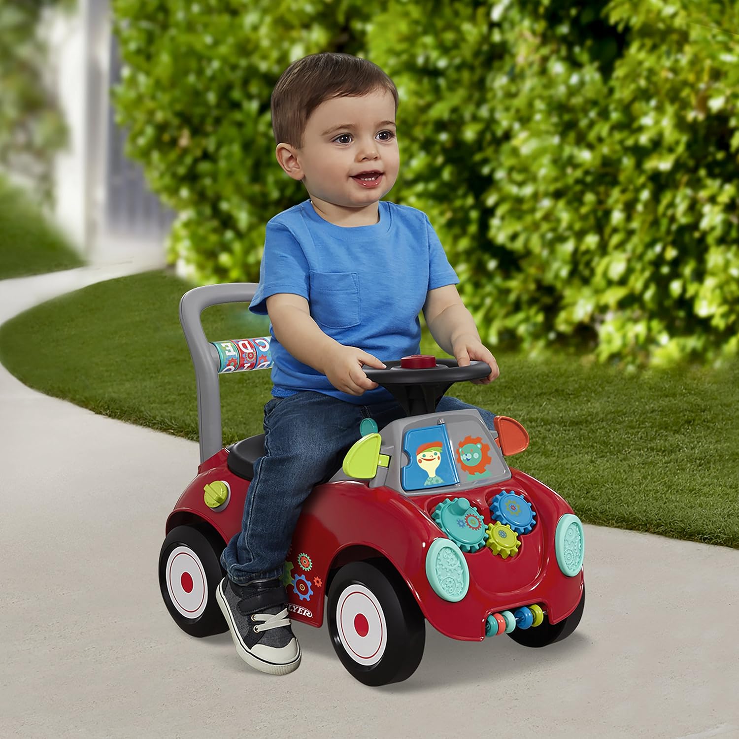 Busy Buggy, for Toddlers 1-3, 3-in-1 Push Walker Ride On Car with 17 Sensory Activities, Anti-Tip Feature, Under-Seat