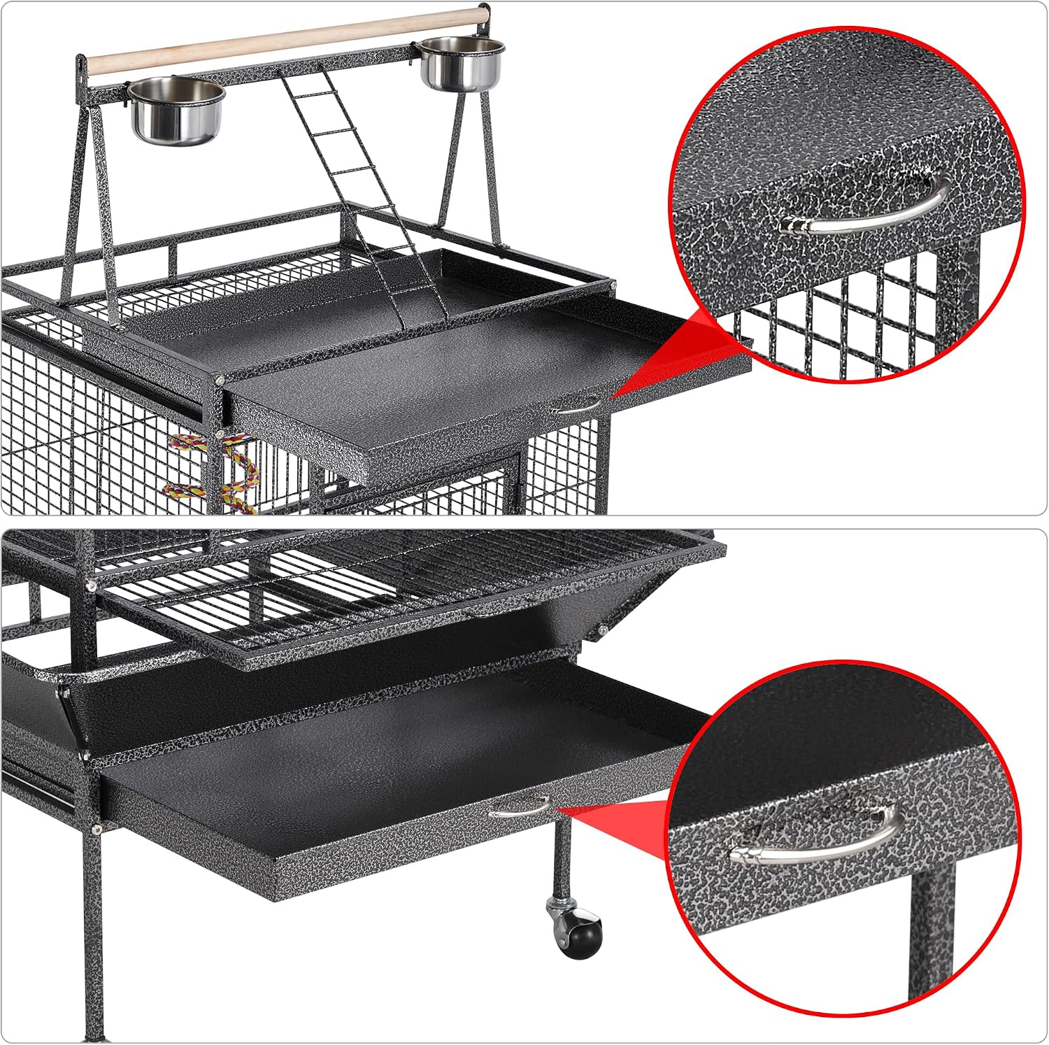 69" Large Bird Cage, Rolling Parrot Cage for Parakeets Cockatiels | Play Top with Ladder & Feeders, Slide-Out Tray