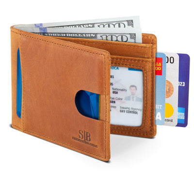 RFID Blocking Slim Bifold Genuine Leather Thin Minimalist Front Pocket Wallets for Men Billfold Wallet Men Gift