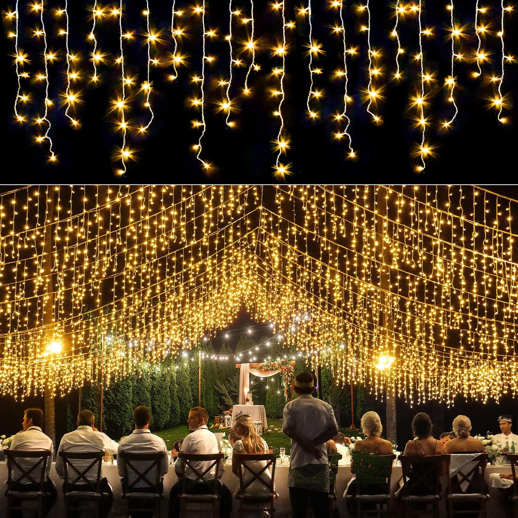 Icicle lights for Outside Christmas Lights Outdoor 33ft 400 LEDs Warm White | Twinkle String Lights with 75 Drops 8