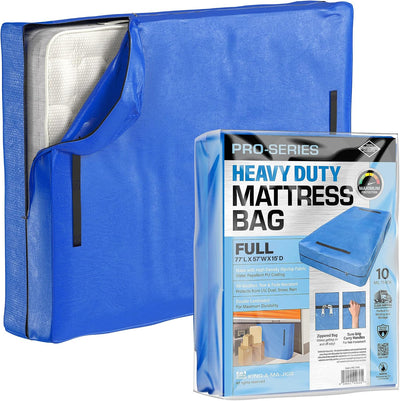 (Full) 10 Mil Thick - Moving and Storage Mattress Bag w Zipper and 8 Carrying Handles - Waterproof - UV Resistant