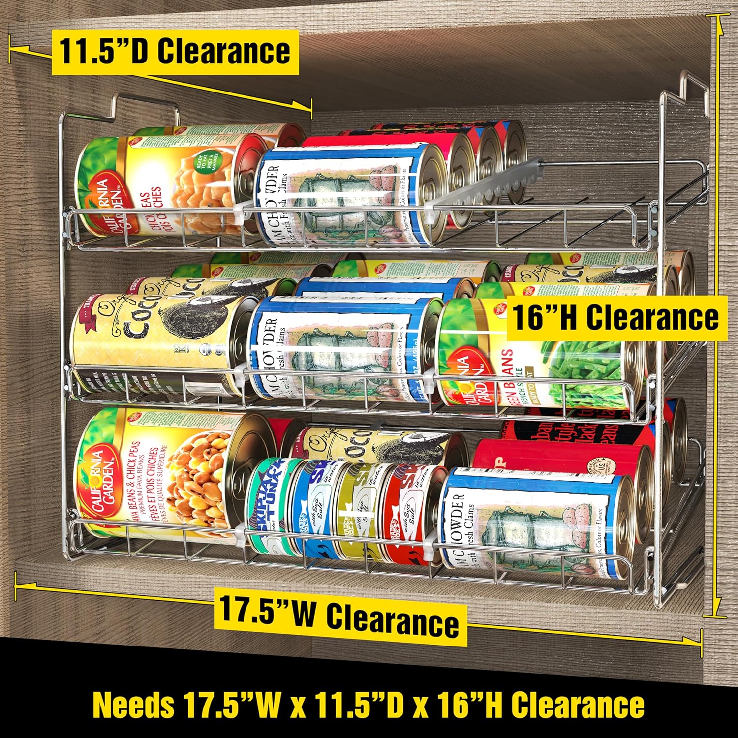 Stackable Can Rack Organizer for Kitchen and Pantry, Holds Upto 36 Cans, Chrome Finish