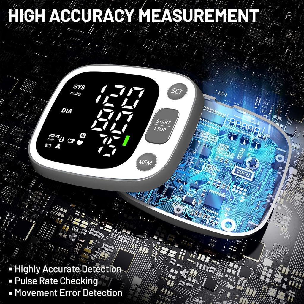 Blood Pressure Monitors for Home Use Rechargeable Wrist Digital BP Machine Cuff with LED Backlit Display, Voice