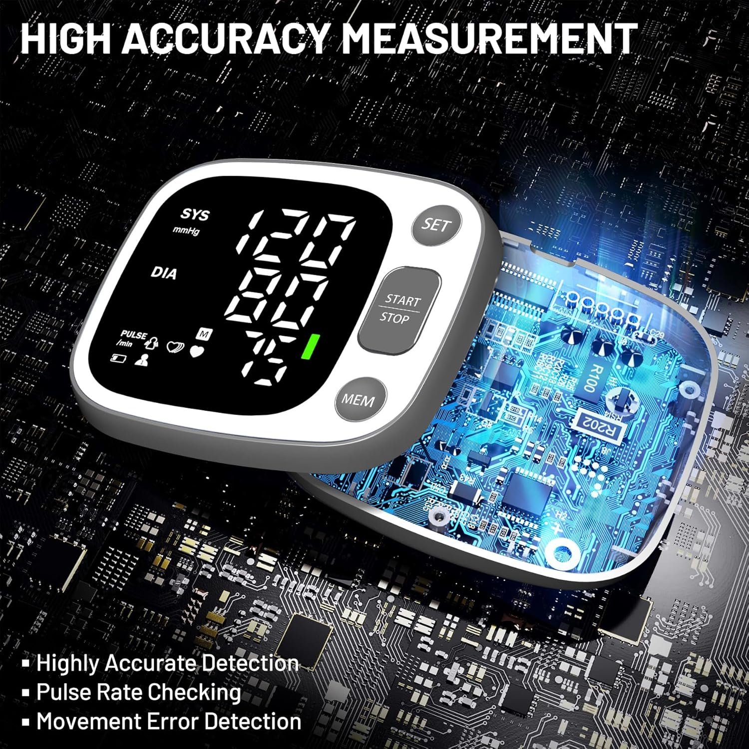 Blood Pressure Monitors for Home Use Rechargeable Wrist Digital BP Machine Cuff with LED Backlit Display, Voice