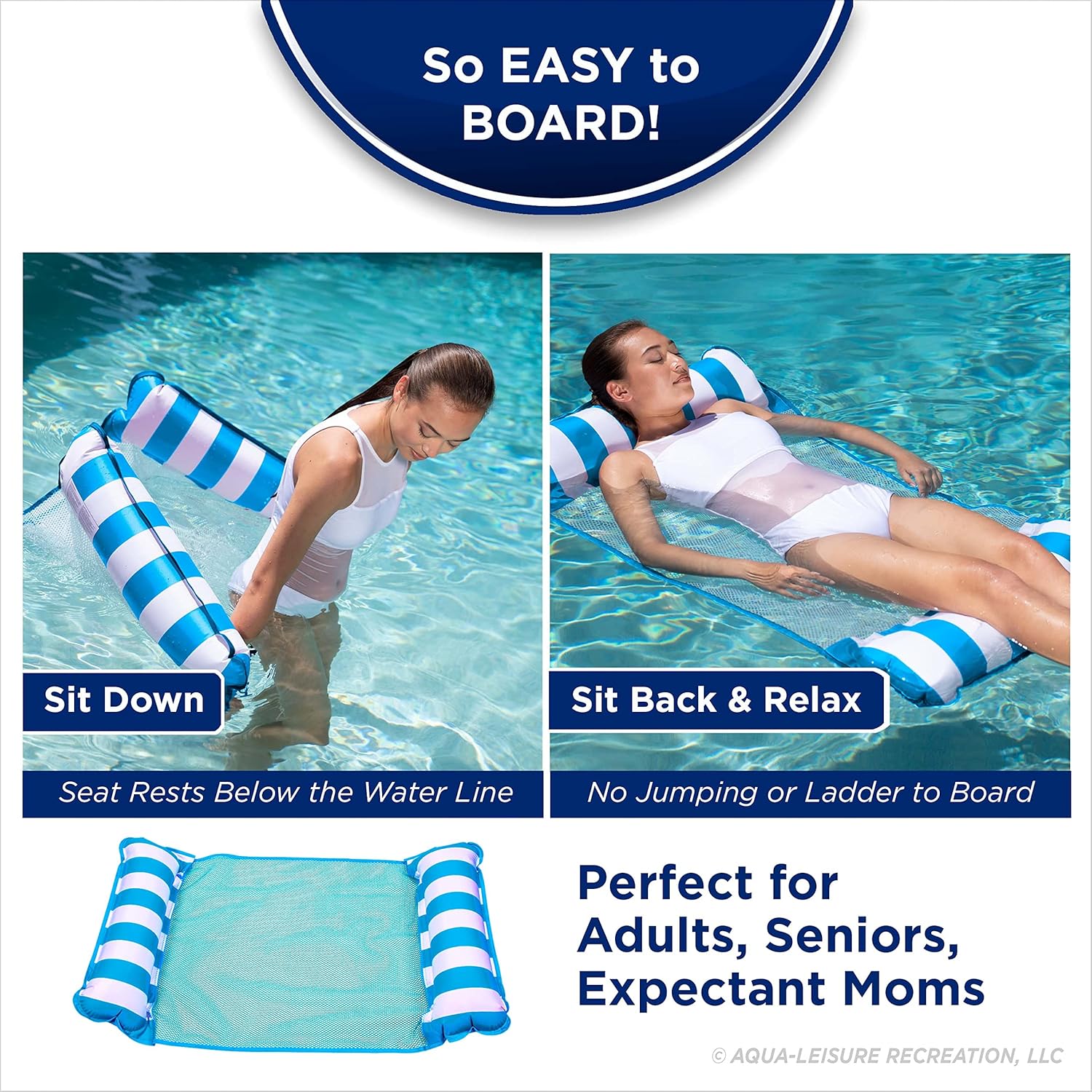 Aqua 4-in-1 Monterey Hammock Pool Float & Water Hammock, Multi-Purpose, Inflatable Pool Floats for Adults, Patented