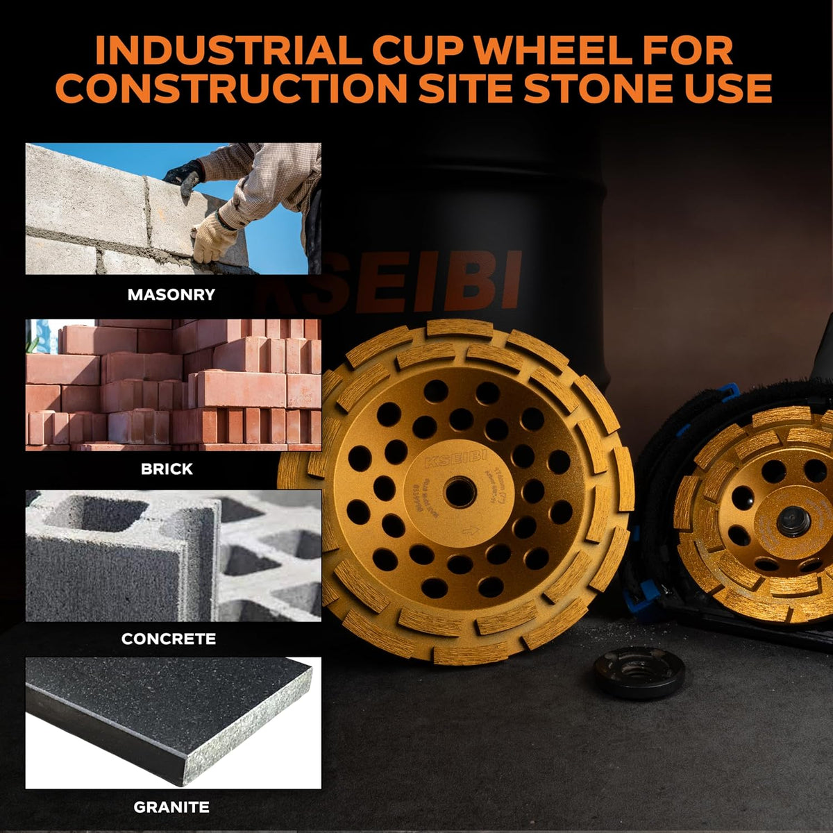 KSEIBI 644116 Diamond Concrete Grinding Wheel Cup 4 1/2" x 5/8"-11
