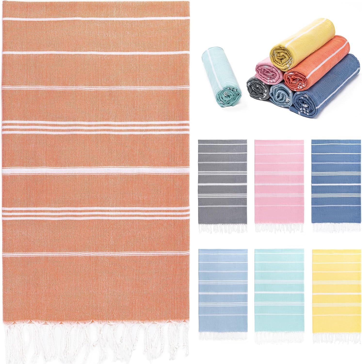 Turkish Beach Towel, 36"x71" Quick Dry Sand Free Oversized, Thinner Coral | Bath Pool Swim Towel, Lightweight Travel