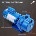 GT15 Self-Priming Centrifugal Pump Fit For Agricultural & Landscape Irrigation - 1.5HP Single Phase Cast Iron Water Pump