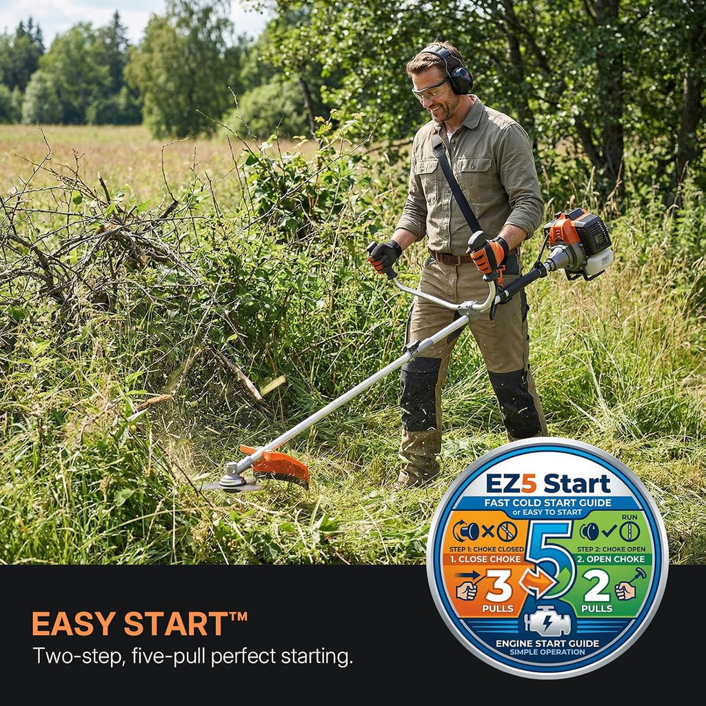 52cc 2-Cycle 3-in-1 Gas String Trimmer, 17" Edger & Heavy Duty Brush Cutter with 40T/3T Blades, Commercial Grade Weed