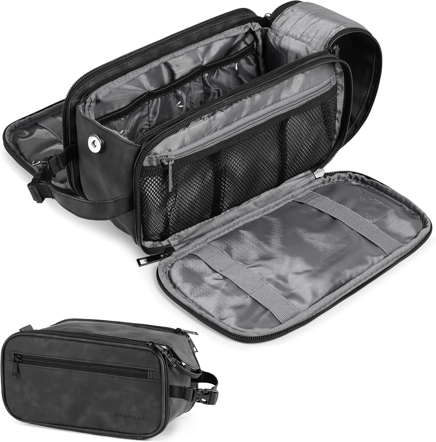 Toiletry Bag for Men, Hanging Travel Dopp Kit Organizer, PU Leather Water Resistant Bathroom Bag for Shaving