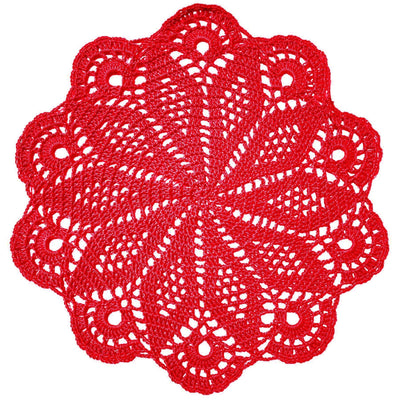 12 Inch Lace Flower Doily Handmade Crochet Placemats Wedding Tabletop Kitchen Place Mat Doilies (1PC, Red)