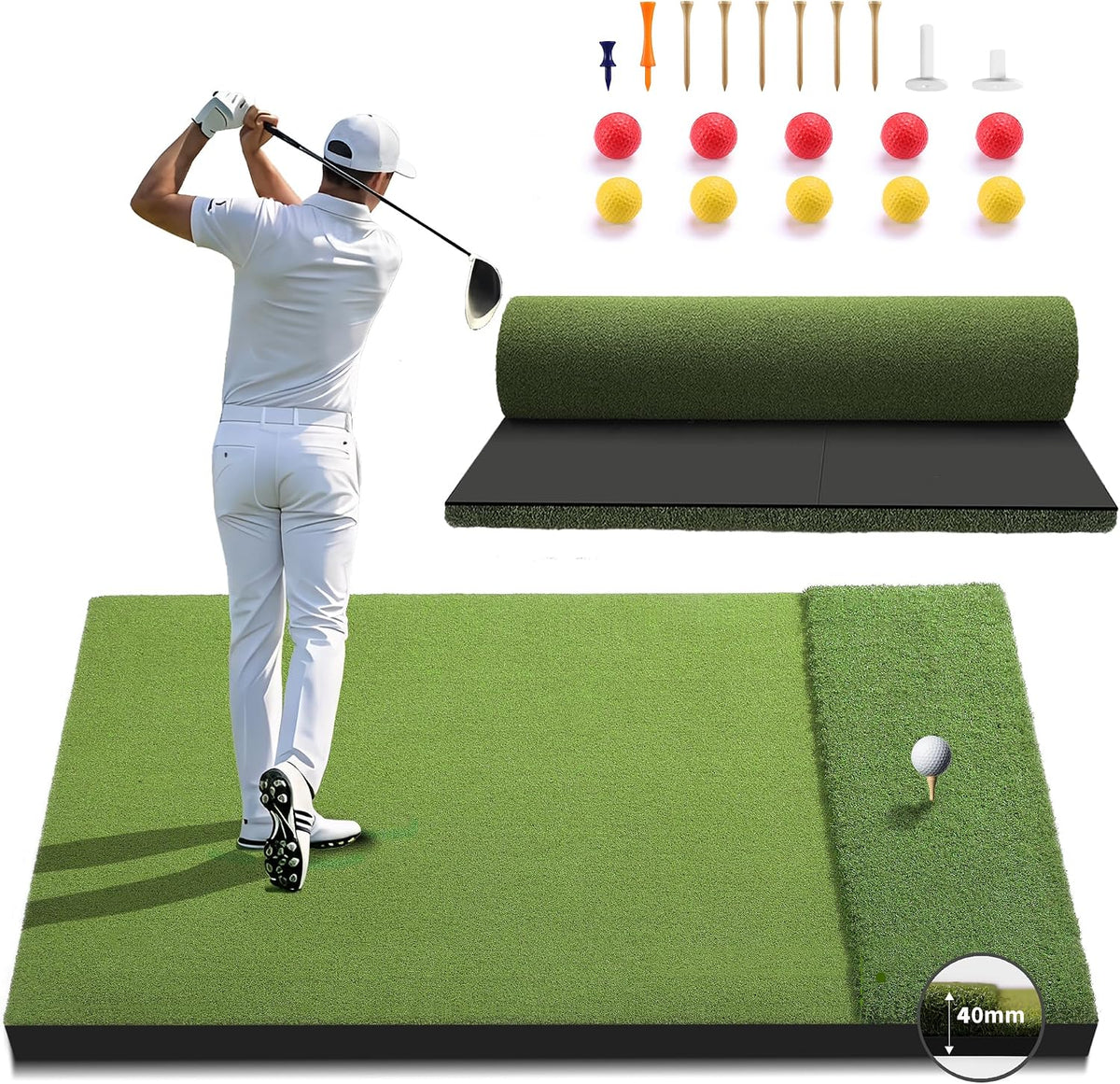 Dual/Tri Turf Golf Mat 5x4/6x4ft 40-50mm Thickened for Practice