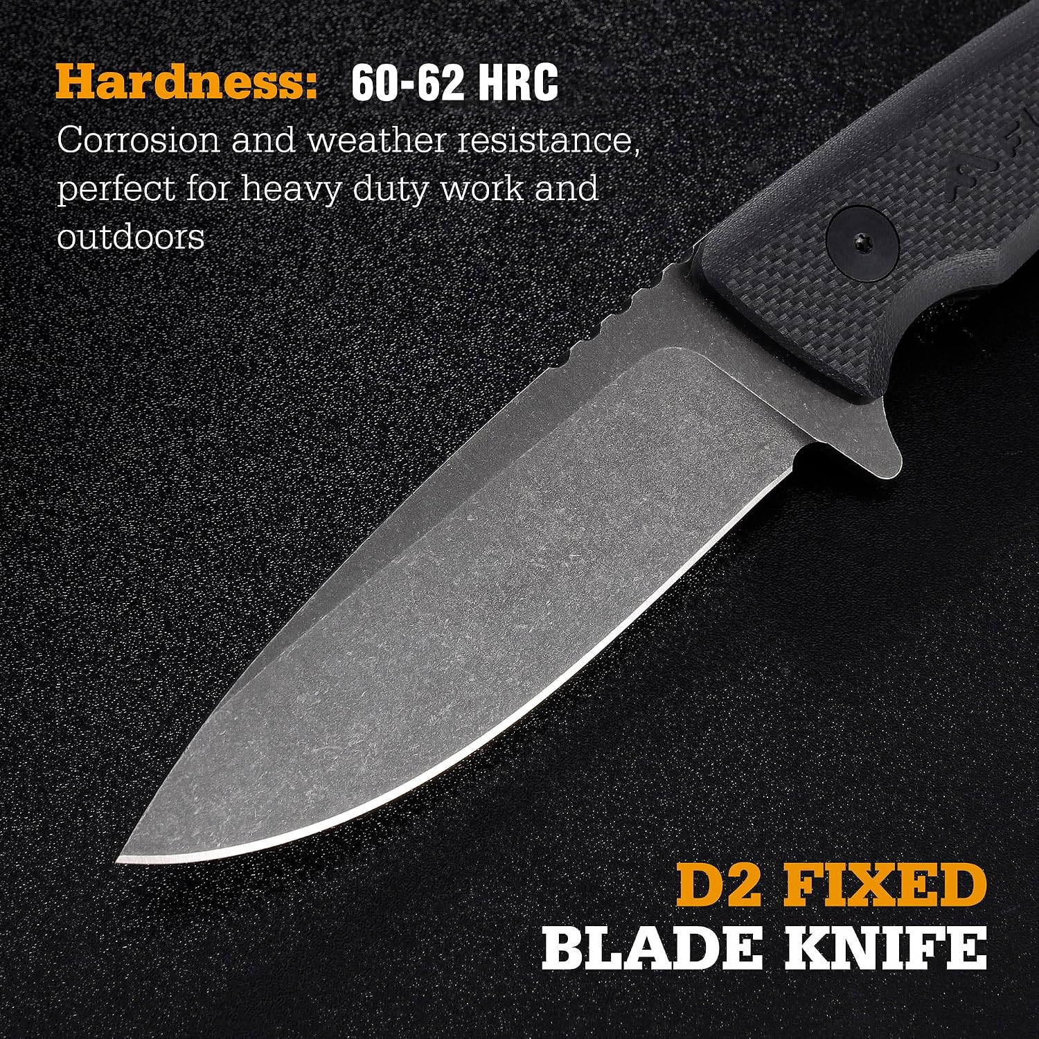 8.5" Full Tang Fixed Blade Knife with Nylon Sheath | Survival Hunting Knife with D2 Blade and Ergonomic G10 Handle