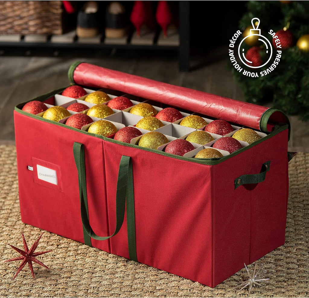 Large Christmas Ornament Storage Box - Stores 128 3" Ornaments, With Dividers - Ornament Organizer Storage Box