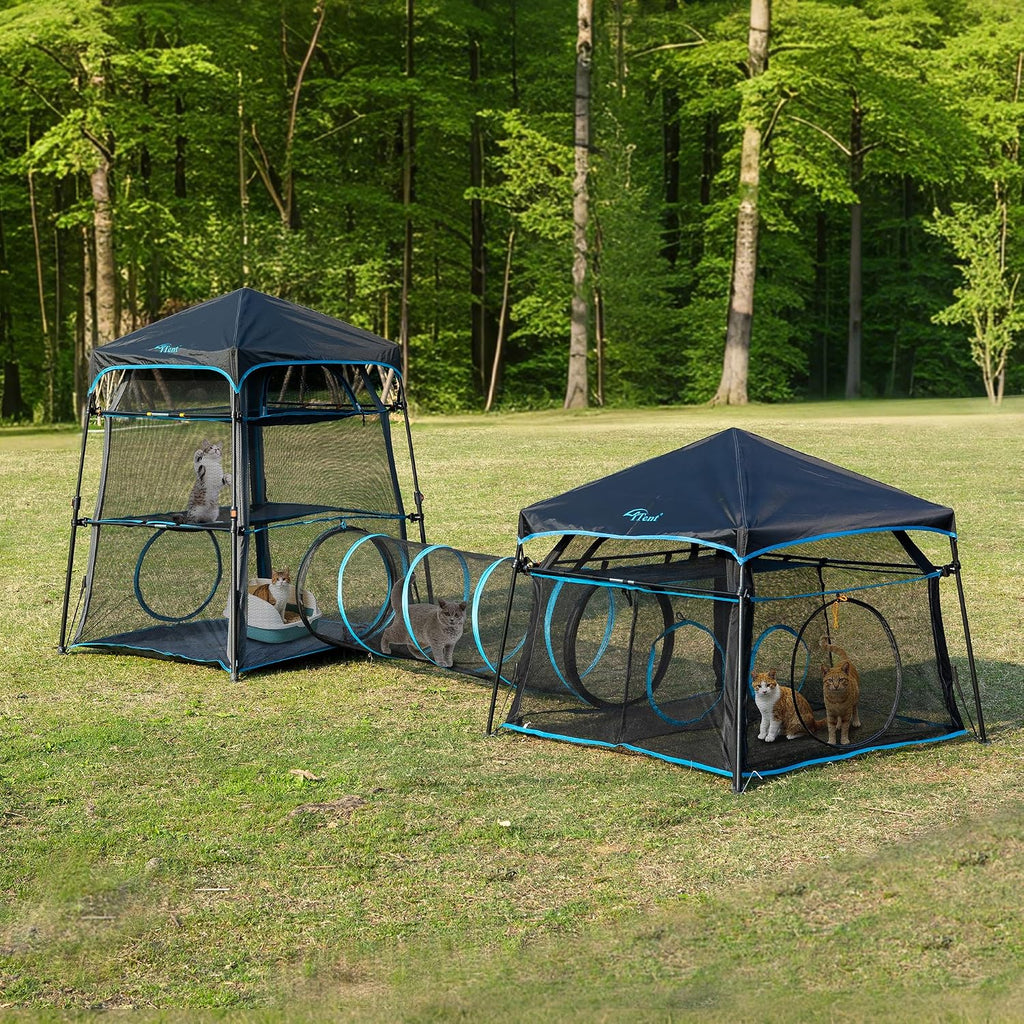 Extra Large Catio Outdoor Cat Enclosure 2-Tier Cat Tent for Patio, Balcony, Indoor & Outdoor, Foldable Cat Playpen