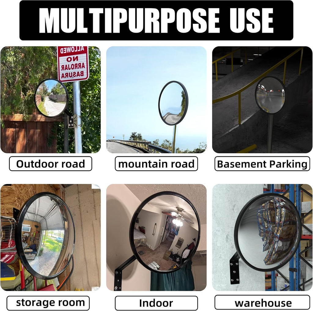 2Pcs 12" Acrylic Convex Mirror – 160° Wide-Angle Traffic Blind Spot Mirrors, Adjustable Corner Mirror in Garage