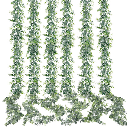 Artificial Eucalyptus Garland 6 Pack Fake Eucalyptus Greenery Garland Faux Hanging Plants Artificial Vines, 5.6