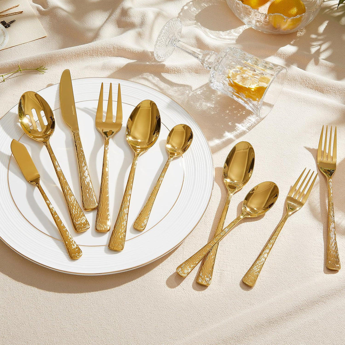 45 Piece Gold Silverware Set with Serving Utensils, 18/10 Stainless Steel