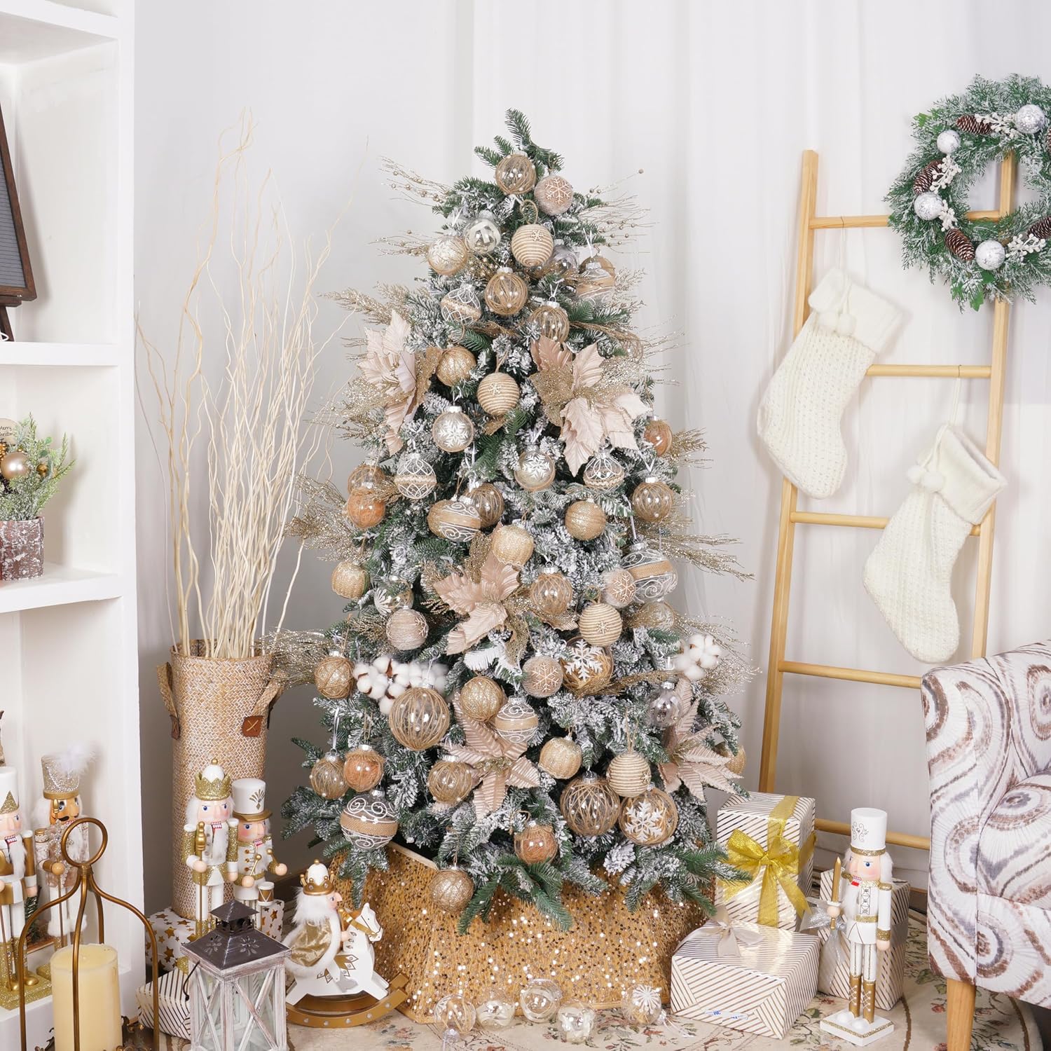 Farmhouse Christmas Ball Ornaments Set-Rustic Shatterproof Christmas Tree Decorations 12Counts,70mm/2.76", Farmhouse