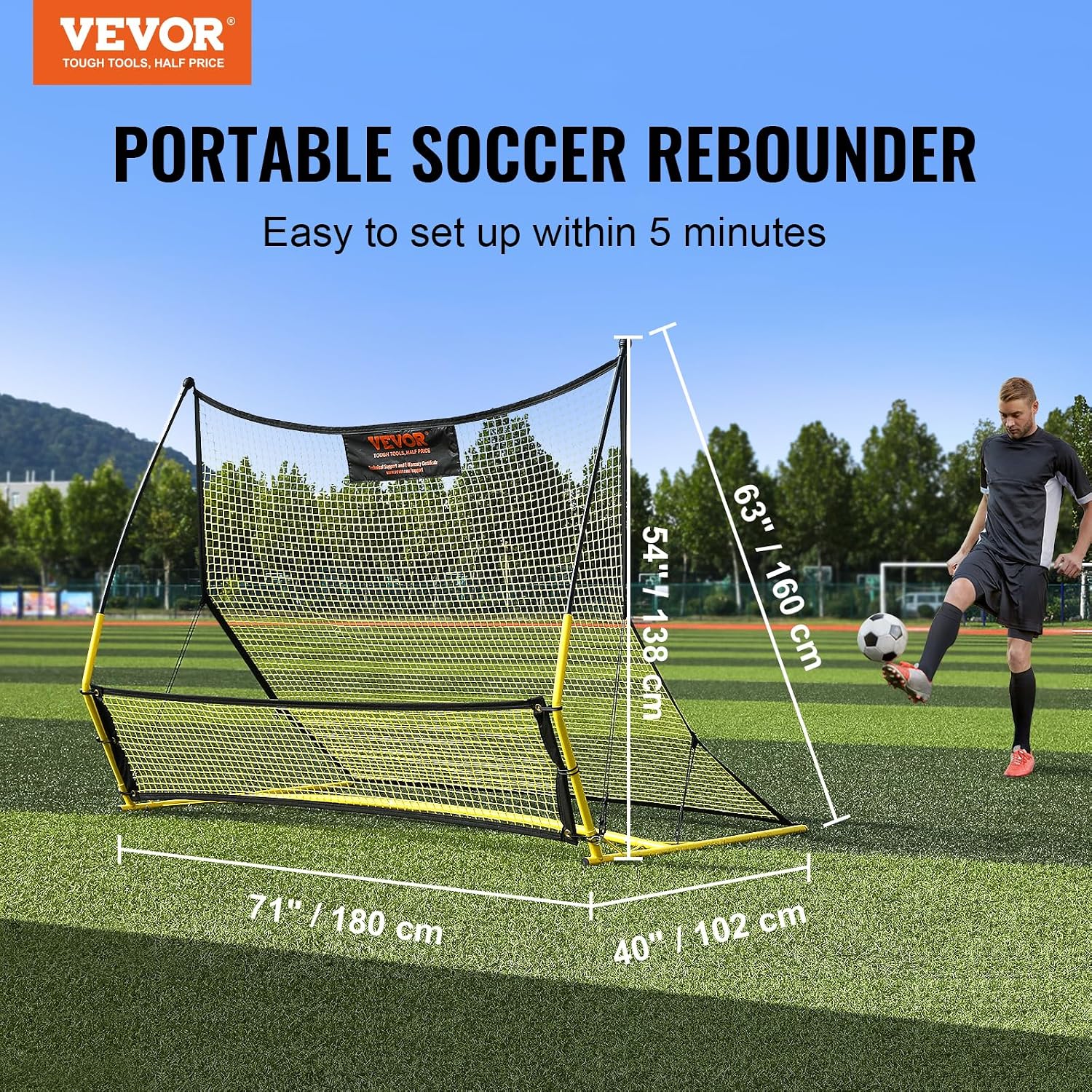 Soccer Trainer，Portable Soccer Rebounder Net, Iron Soccer Practice Equipment, Sports Football Rebounder Wall with