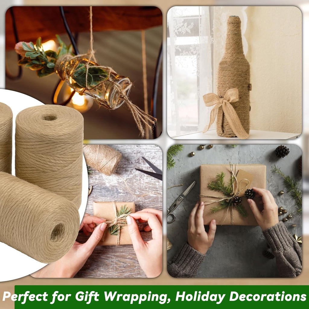 4 Pack Jute Twine String 328ft Each 3-Ply Durable Brown