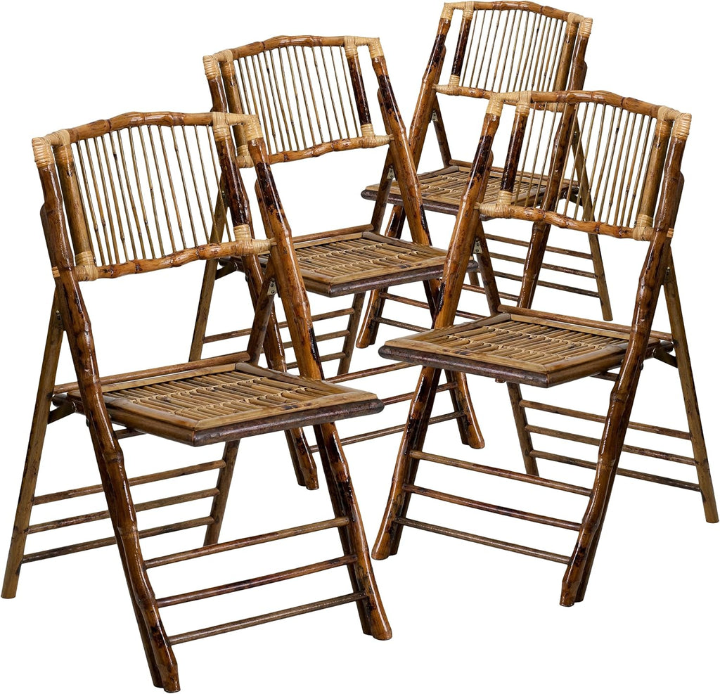 Folding Bohemian Bamboo Chairs with Curved Backs, Modern Bamboo Folding Dining Chairs, 300 lb. Static Weight