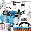 Cool Runner II Airbrush Kit with Dual Fan Air Compressor, 3 Airbrushes, 6 Color Acrylic Paint Set, Cleaning Brushes &