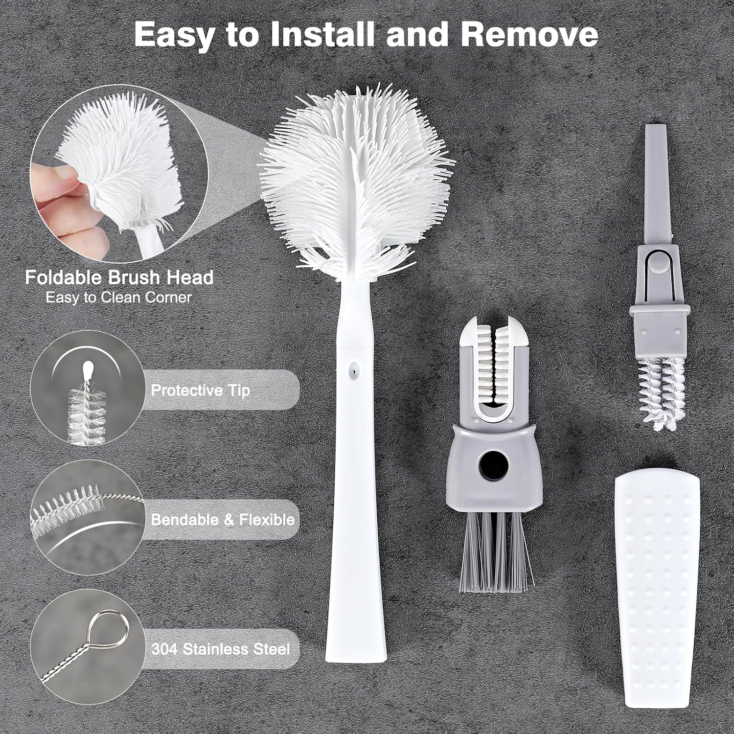 Straw Cleaner Brush Bottle Brush Kit for Stanley Cup Tumbler - Multifunctional Water Bottle Cleaner and 3-Size Straw
