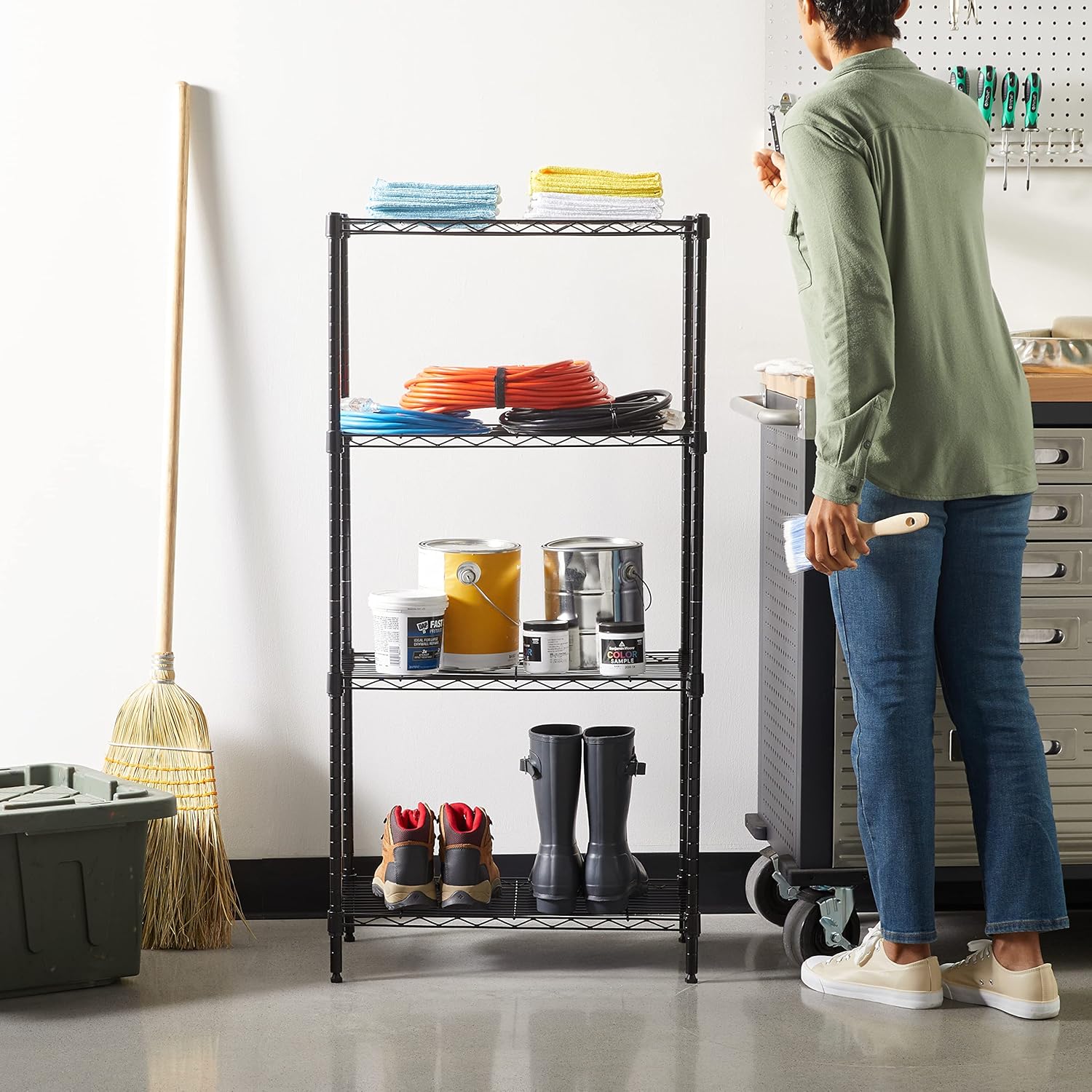 4-Shelf Steel Wire Storage Shelves for Garage, Adjustable Metal Shelving Unit, 200 lbs Per Shelf, 23.2" W x 48" H x