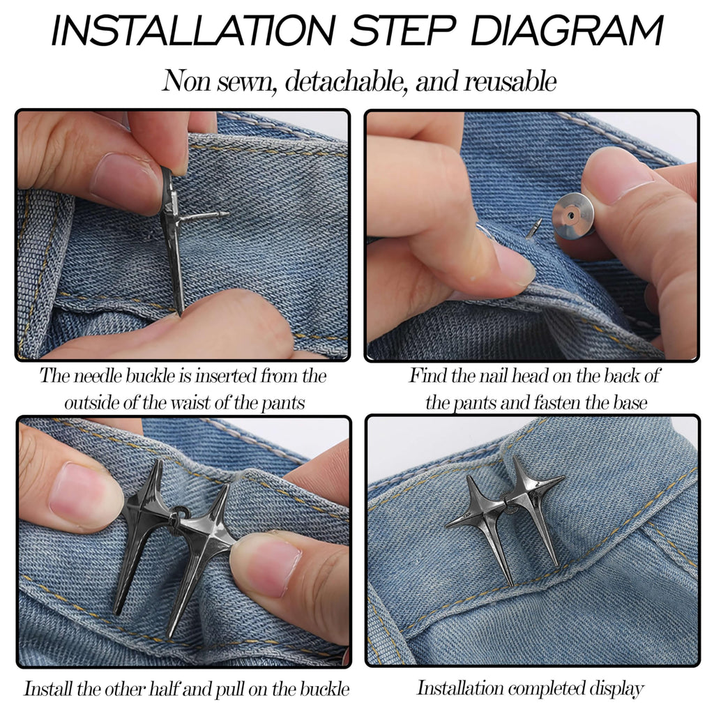 4 Sets Adjustable Jeans Button, No Need to Sew Detachable Button Pins