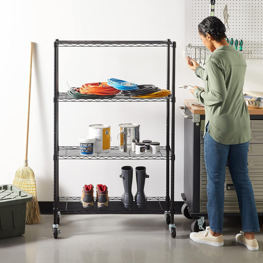 4-Shelf Adjustable Heavy Duty Steel Wire Rack Storage Shelving, Sturdy Garage Shelving, 350 lbs Capacity Per Shelf