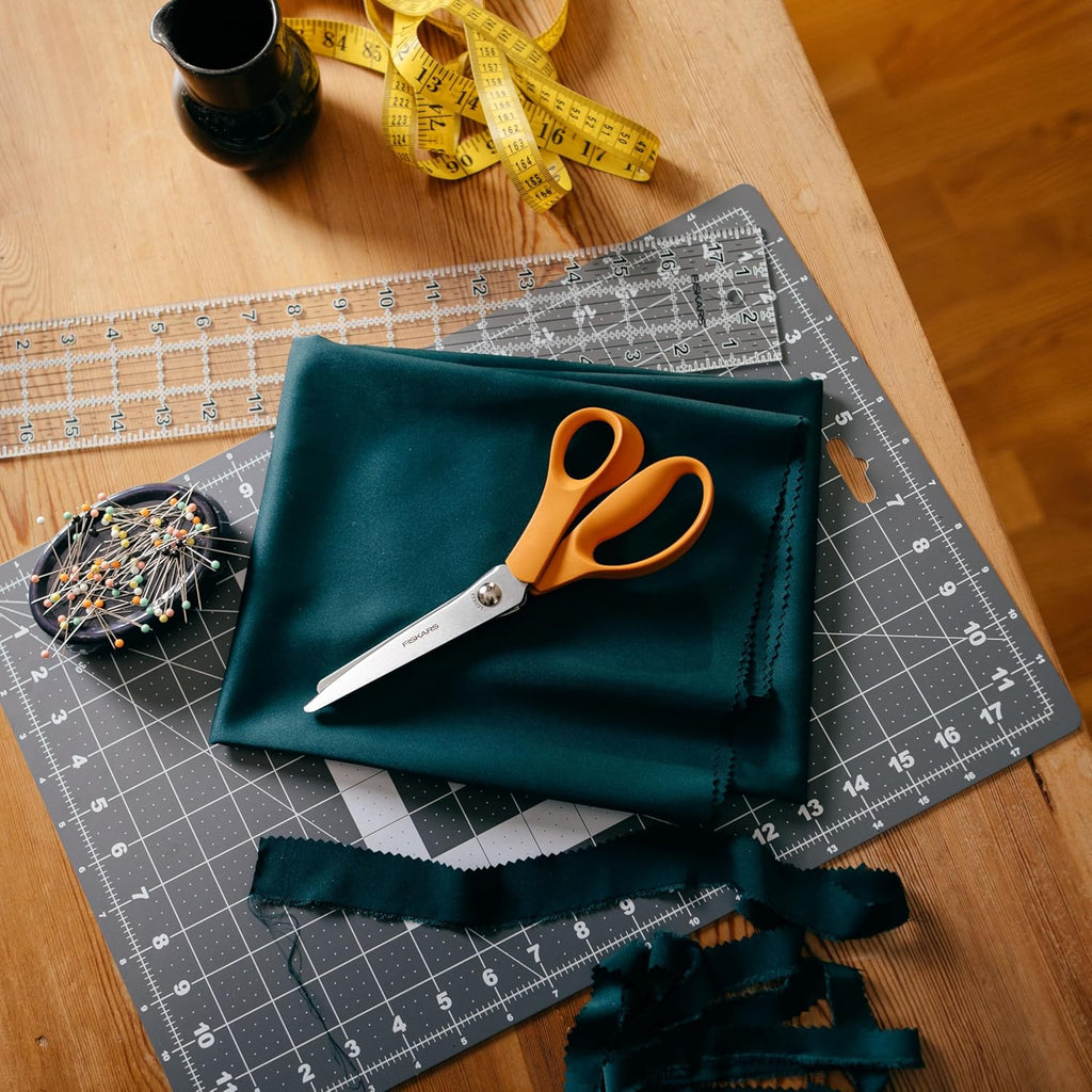 8" Orange-Handled Pinking Shears for Fabric Cutting & Sewing | Zig Zag Scissor Blades Prevent Fraying, Ergonomic