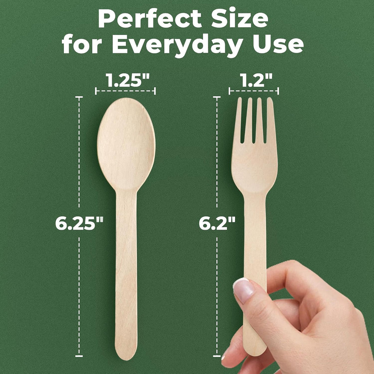 100 Wooden Disposable Cutlery Set, Compostable Forks and Spoons