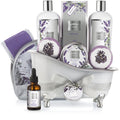 Bath Gift Basket Set for Women: Relaxing at Home Spa Kit Scented - Lavender and Jasmine with Large Bath Bombs, Salts