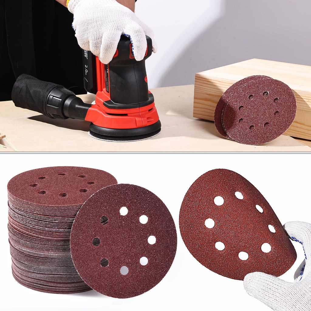 Bates- Sanding Discs, 5 Inch 8 Hole Sanding Discs, 100 Pack, Grits 60 120 240 400 600 800 1000 1200 1500 2000, Sanding Pads, Hook and Loop Sanding Disc, Round Sandpaper Discs, 5 inch Sanding