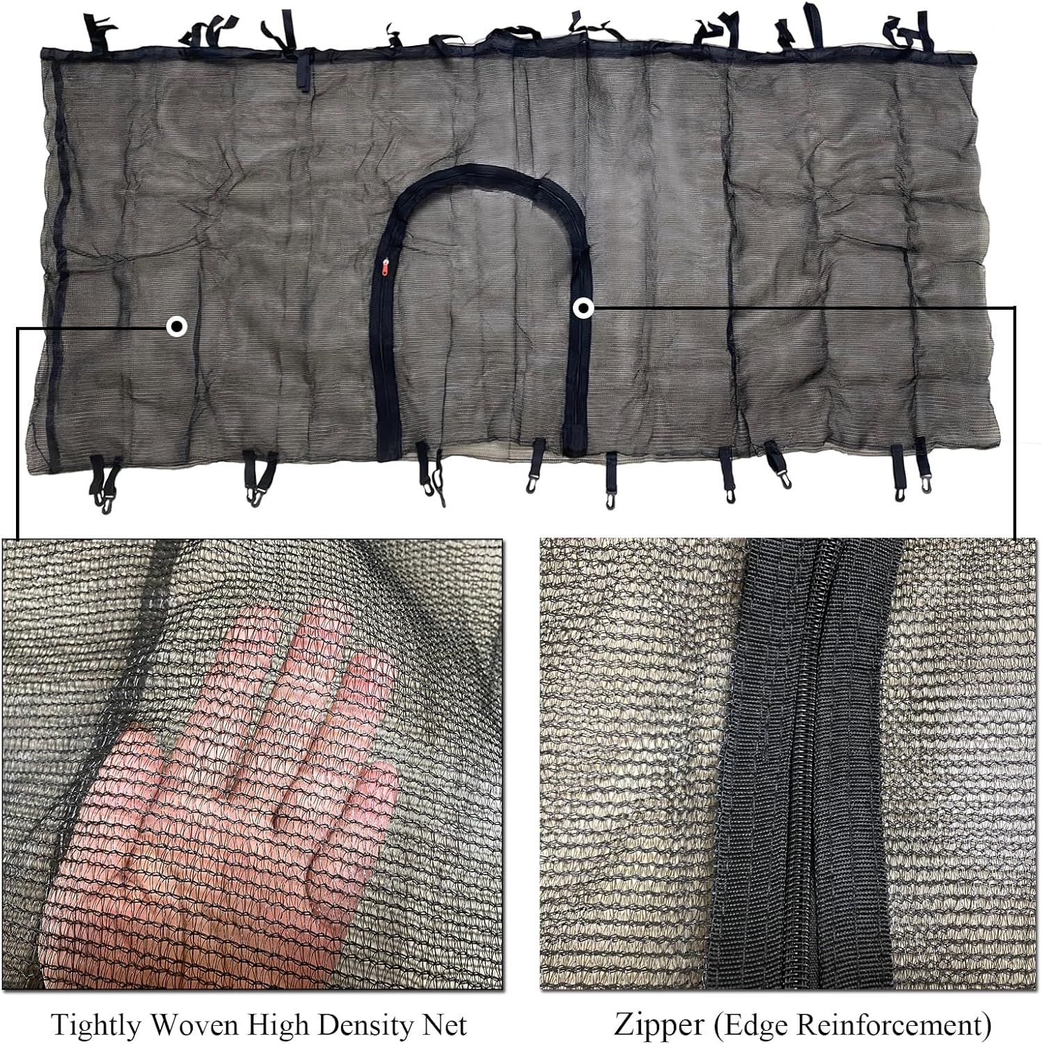 55" 60" Trampoline Replacement Net with Zipper and Hooks, Breathable and Tear Resistant, Trampoline Enclosure Net