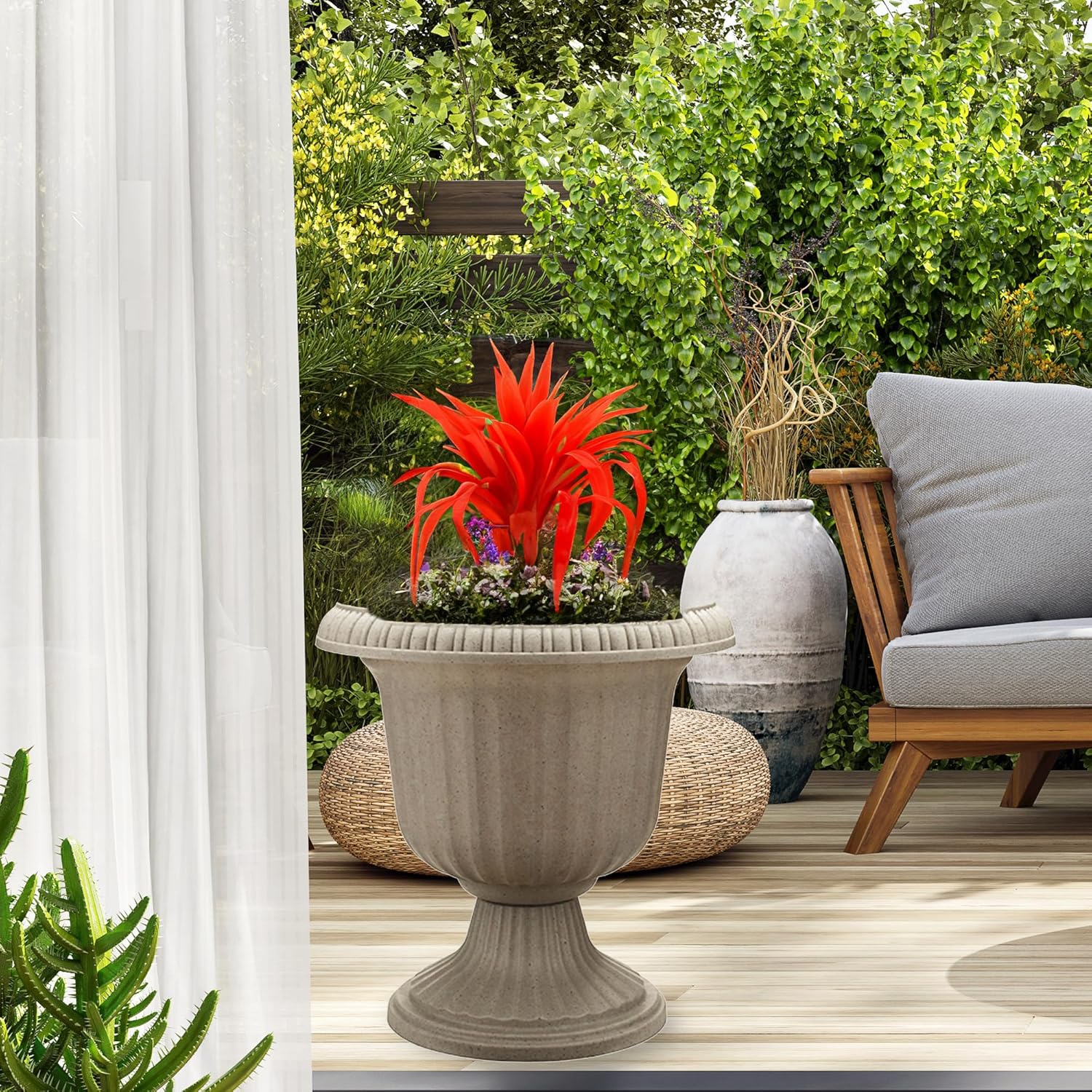 2 Pack Utopian Urn Planter, Large 14 Inch Outdoor Pot, Lightweight Garden, Entryway, or Walkway Accessory with