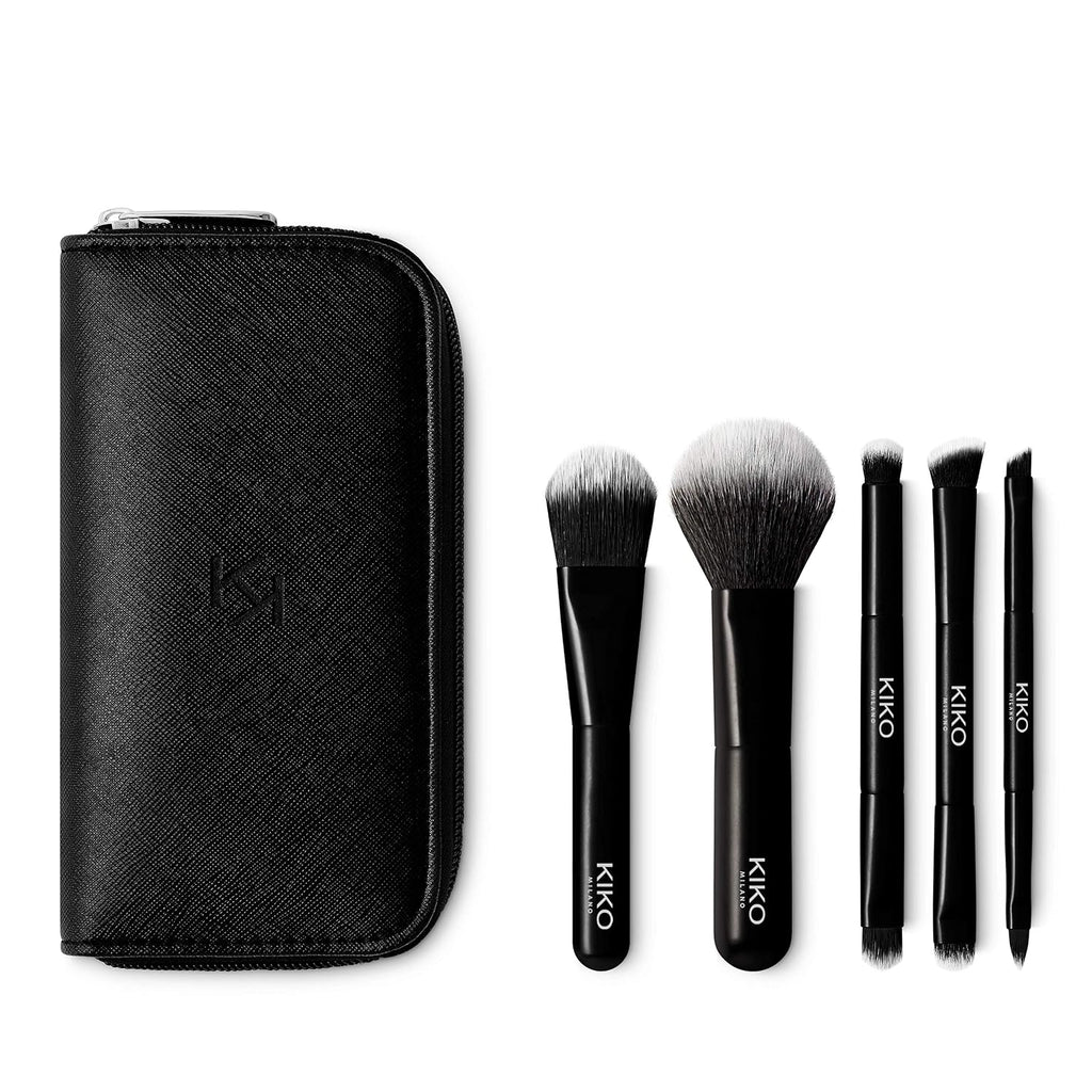 Travel Brush Set, Pouch With 5 Professional Makeup Brushes
