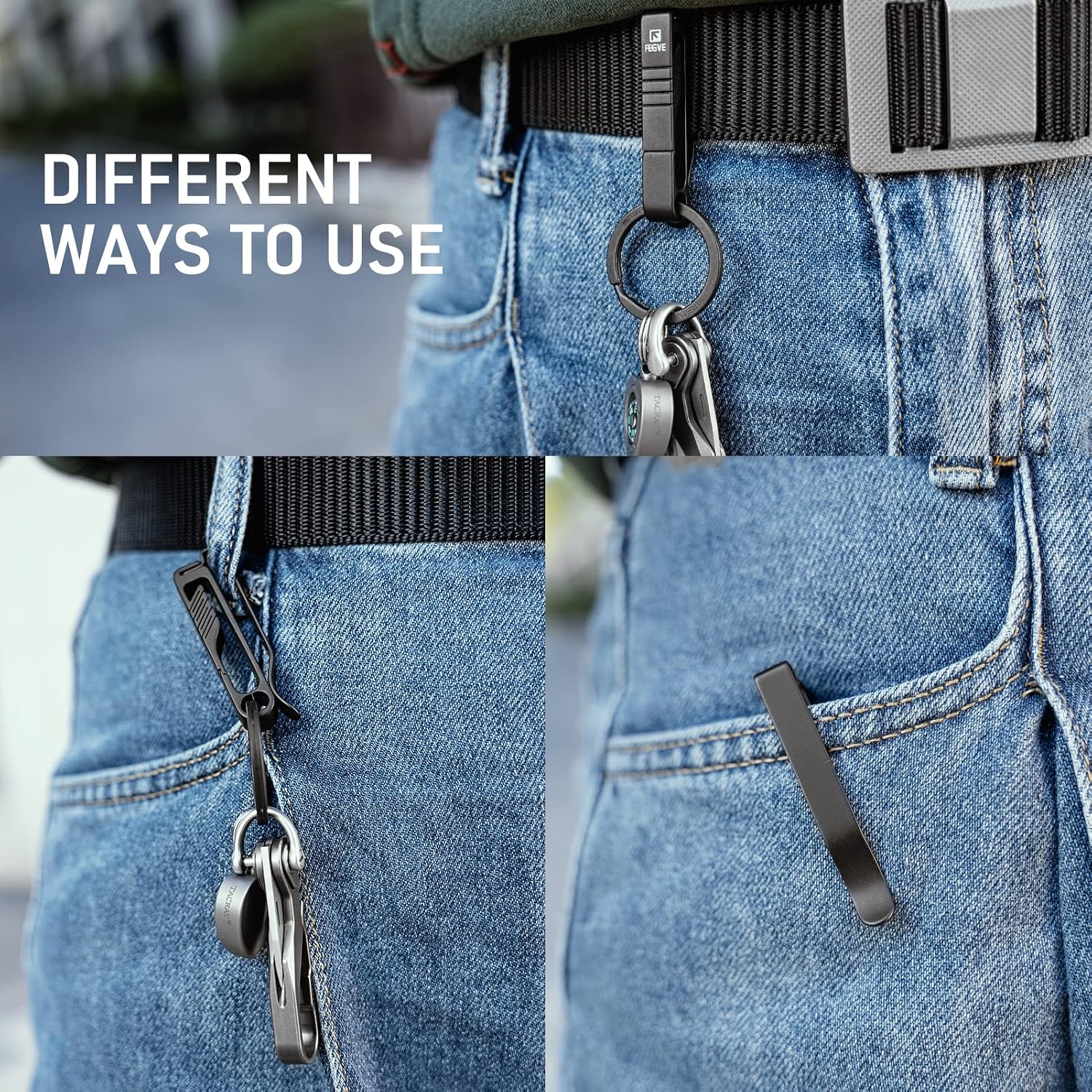 TC4 Titanium Belt Key Clip, Belt Key Holder with Removable Key Ring | CNC Integrated Molding, Rustproof, Anti-Deform