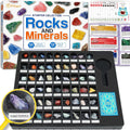 Rock Collection Starter Kit, 54 Rocks & Minerals with Name Labels | 9 Polished Gems, 45 Crystals & Stones, Rock ID