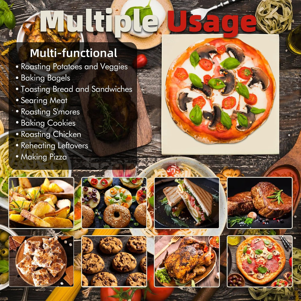 16" Square Pizza Stone, Heavy Duty Cordierite Pizza Pan for Grilling & Pizza Oven, High Temperature Resistant Baking