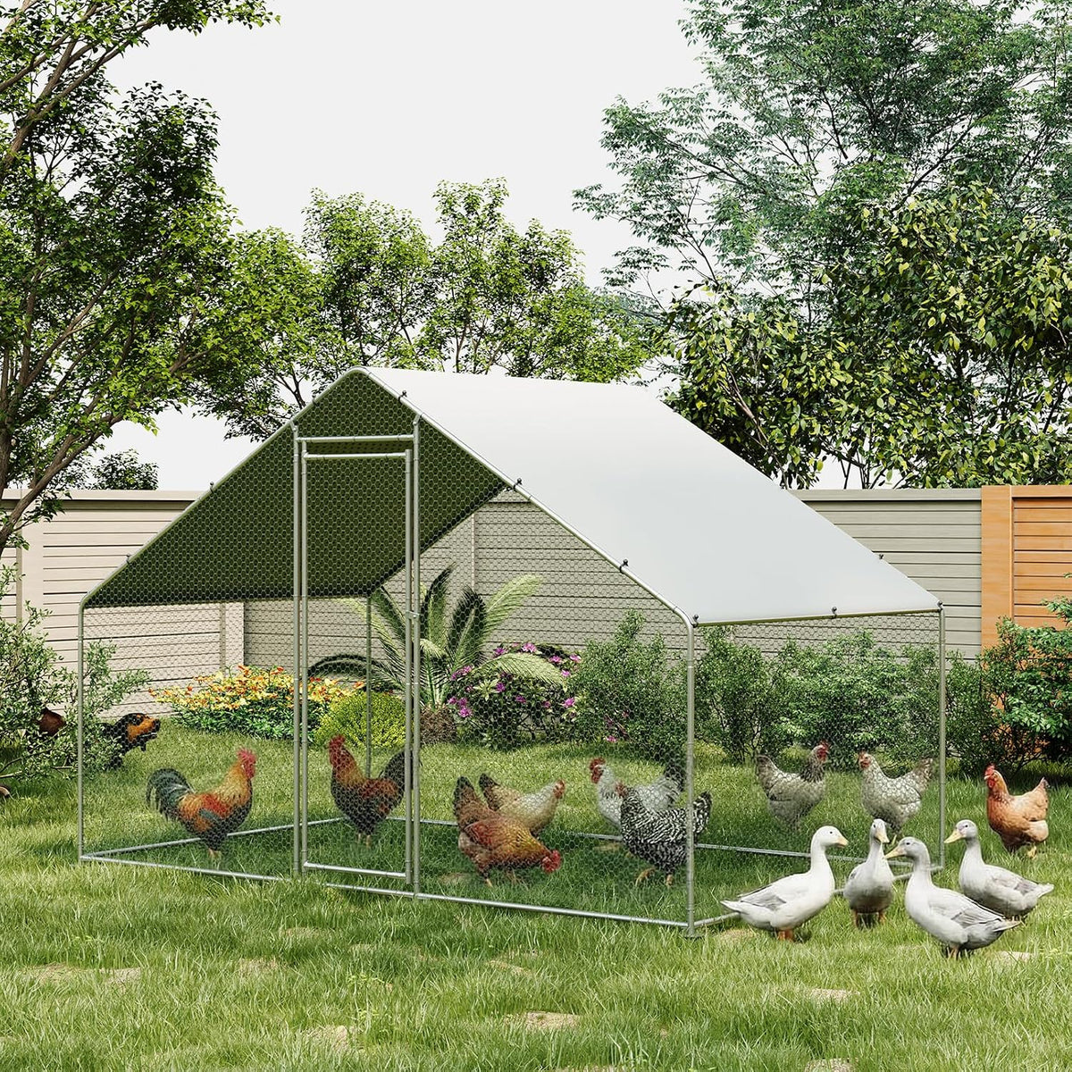 Large Metal Chicken Coop, Large Chicken Pen, Chicken Runs for Yard with Waterproof and Anti-UV Cover, Duck Rabbit