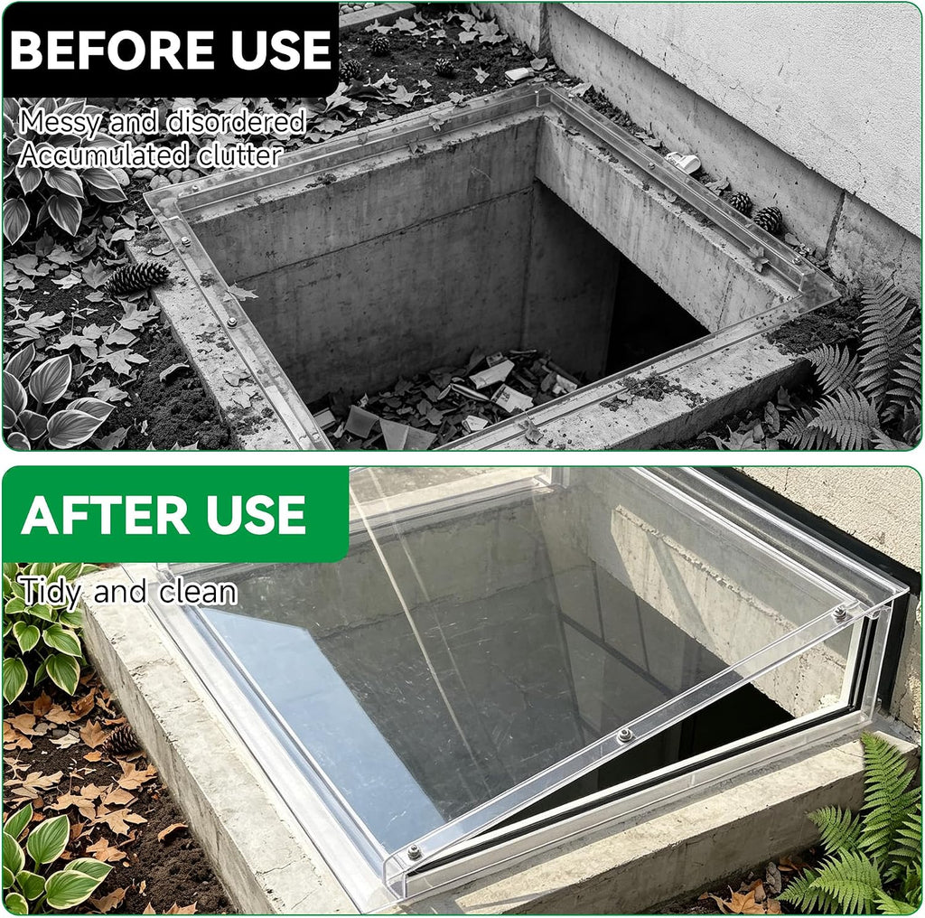 46"L x 18"W x 12"H Heavy-Duty Atrium Basement Window Well Covers, Clear Polycarbonate Egress Window Well Cover with