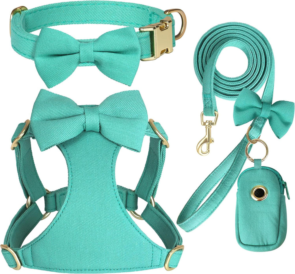 Adorable Small Dog Harness Collar and Leash Set,Cute Puppy Harness Set with 3 Bows for Small Dogs,Shih