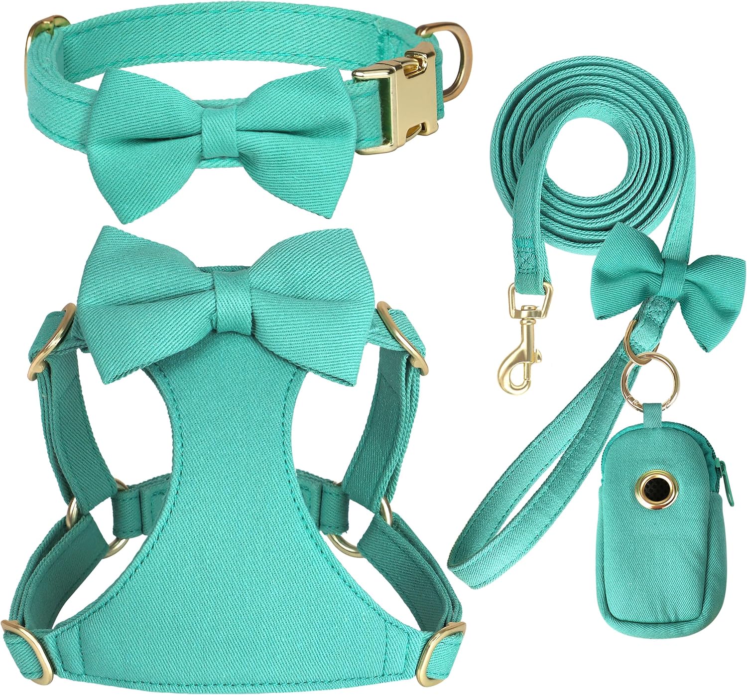 Adorable Small Dog Harness Collar and Leash Set,Cute Puppy Harness Set with 3 Bows for Small Dogs,Shih