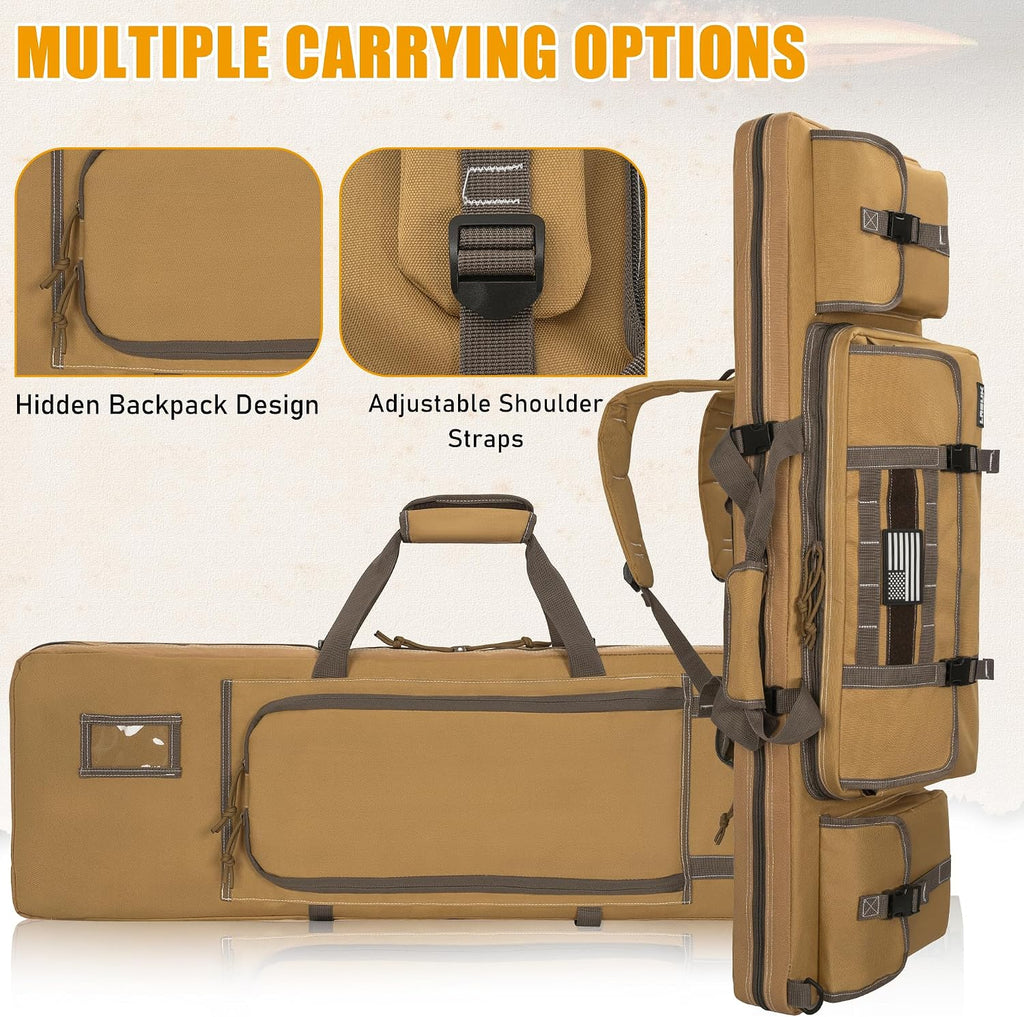 28/32/36/42/46/48/51/55" Double Rifle Case Soft Gun Bag Tactical Backpack | Portable Long Rifle Bag for Outdoor