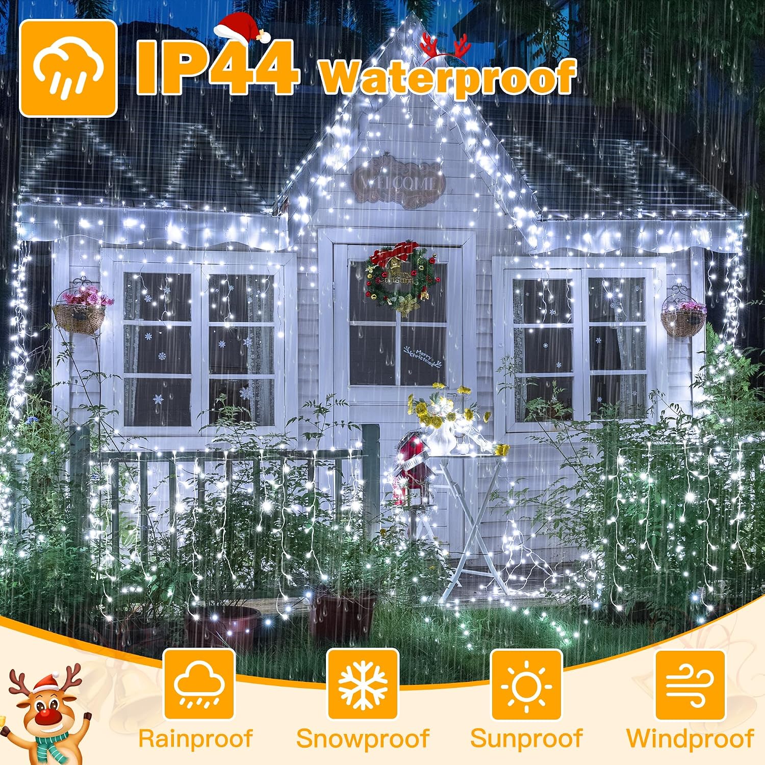Icicle Lights for Outside 720LED 60FT, Cool White Christmas Lights with Remote 8 Modes Dimmable, Waterproof
